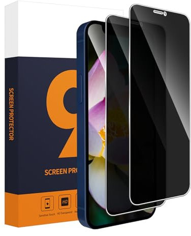 Carantee 2 Pièce Verre Trempé pouri iPhone 12/12 Pro, 2,5D demi - écran Anti Espion Protection Écran, 9H Dureté, Tactile sensible, Anti Rayures, 0,33mm HD Sans Bulle iPhone 12 Spy Vitre Protection