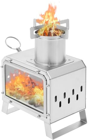 Hornillo de camping portátil de leña con bolsa de transporte, estufa de camping