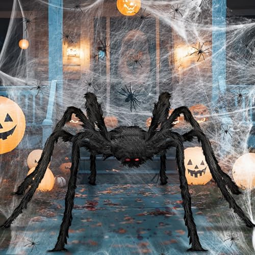 LIVESTN Halloween Deko Outdoor Riesen Spinne 200cm, Schwarze Haarige Riesenspinne Realistisch, Gruselige Große Spinne Halloween Dekoration für Garten, Haus, Spukhaus, Party & Fenster Deko