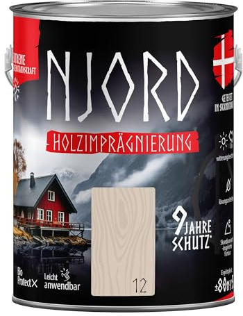 Njord Holzschutz 5L Holzimprägnierung Holzfarbe (12) Neblige Wiese | Wetterfest Dauerhafter Schutz Holzlack Schutzlack Holzlasur