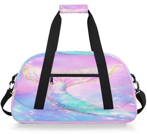 Entemne Sac de sport léger pour enfants, motif écailles de sirène, queue de sirène, résistant à l'eau, sac de sport, sac de voyage léger pour garçons et filles