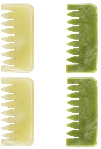 Yardenfun 4 Stück Teiliges Jade Massagekamm- Handlicher Gua Sha Kopfhautkamm aus Natürlichem Jade Fördert Gesunde Durchblutung Tragbarer Kopfmassagegerät für Entspannende Stresslösung und