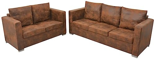SKTQYQO 2-teiliges Sofaset aus künstlichem Wildleder, Holzrahmen und abnehmbare Kissen, modernes Design für Wohnzimmer, Lieferung inklusive 2 braunen Sofas, elegant