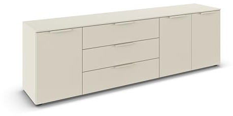 Rauch Möbel Flipp, Kommode, Farbe Beige, Breite 199 cm | Sideboard, 3-türig, 3 Schubladen, Soft-Close-Funktion, für Schlafzimmer, Gästezimmer, Wohnzimmer, Garderobe, Flur