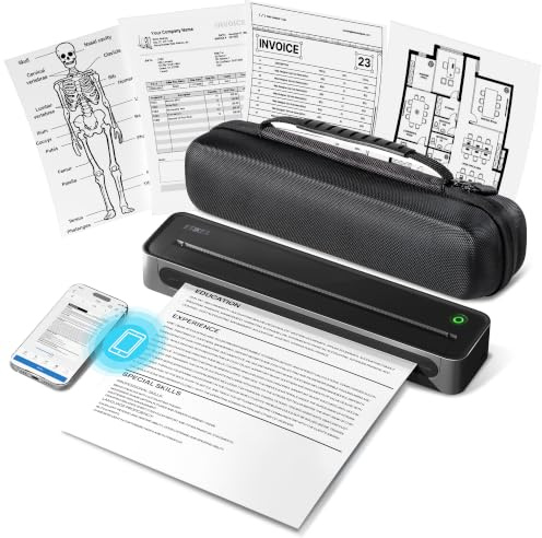 ETIKEZ D90E Thermodrucker A4, Mobiler Tragbarer Drucker, Schwarz | Mono-Reisedrucker für Unterwegs, kompatibel mit Windows/macOS/iOS/Android, mit Schutzhülle, 1Pack+10 Blatt Thermopapier