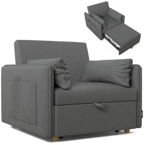 Nalui-Sofá Cama 1 Plaza 3 en 1 Nest 1 93x100x79cm con 3 Posiciones y 2 Almohadas (55x20cm). Sofá Cama Individual, Soporta hasta 200Kg. Sillón Cama Reclinable con Reposabrazos, Marengo