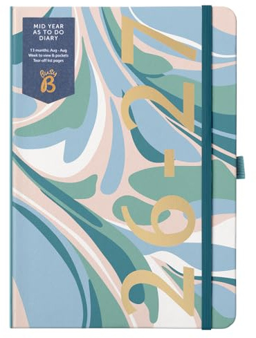 Busy B A5 Mid-Year Academic Diary Aug 2026-Aug 2027 - Marble Cover | Weekly planner with to-do lists, notes, year planner, 3 pockets & elastic closure. Ideal for school or work.