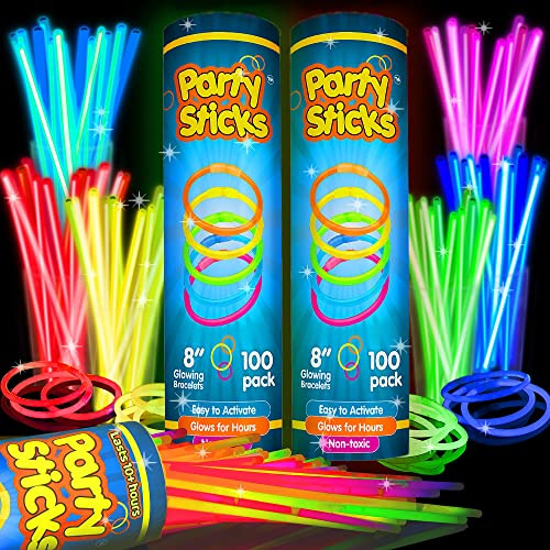 PartySticks Leuchtstab-Armbänder, gemischte Farben, 2 Röhren mit je 100 Stück, 8 Stück