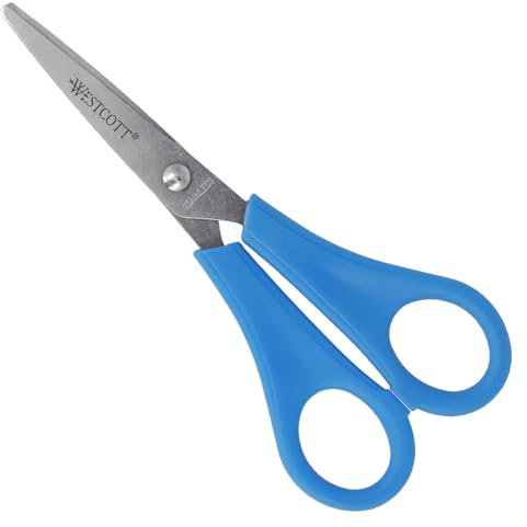 Westcott Kinderschere Blau Rechtshänder | Schere mit integrierter 5 cm Skala | Schulschere & Bastelschere 13 cm (5) ideal für Kinderhände | Hochwertige Edelstahlklinge | E-21595 00