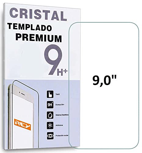 REY Protector de Pantalla para Universal 9, Medida 22,8 x 13,3cm, Cristal Vidrio Templado Premium, Tablet, ¡¡¡ Medir Antes de Comprar !!!