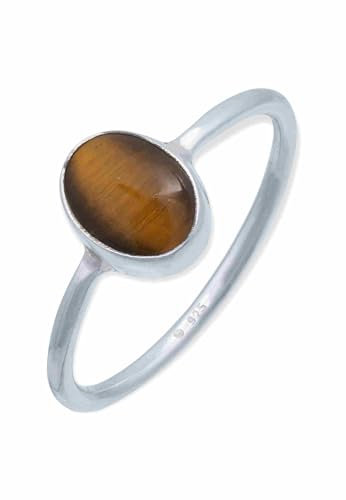 mantraroma Ring Silber 925 Damen Tigerauge Edelstein braun schlicht modern