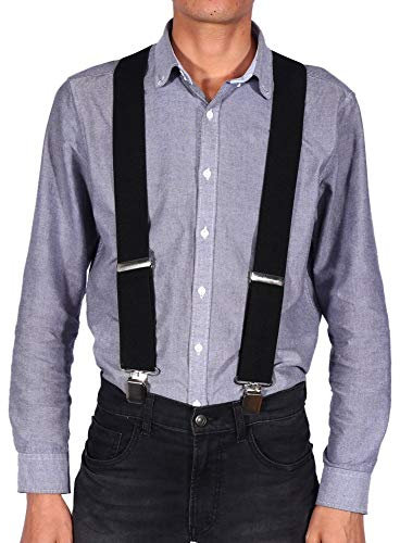 GOTOTOP Elastischer Hosenträger X-Form Hosenträger Verstellbare 3,5/5cm Breite mit 4 Clips Gürtel Träger Schwarz (3,5 cm)