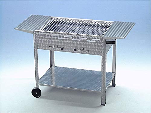 Holzkohlegrill Edelstahlgrill Grill Edelstahl 6er, mobil mit Seitenablagen