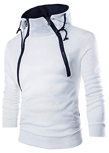 Xmiral Kapuzen-Pullover Herren Einfarbig Lose Kapuzensweatshirt Hoodies Reißverschluss-Ausschnitt(M,Weiß)