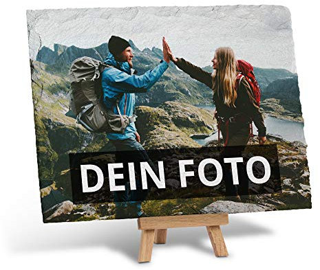 PhotoFancy – Schieferplatte mit Foto bedrucken lassen – Schiefertafel personalisiert – Schieferplatte mit deinem Foto und Staffelei zum Aufstellen (20 x 15 cm)