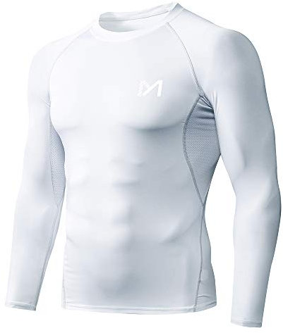 MEETYOO Men’s Compression Tops, Base Layer Shirt Long Sleeve T-Shirt Gym Top for Running Fitness Sport White