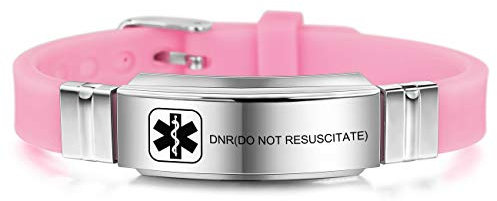 MOWOM Medical SOS Notfall Armband Personalisiertes Gravur Silikon Edelstahl Namensarmband Männer Damen Jungen Mädchen - Bündel mit Notfallkarte, Kartenhülle (Pink DNR(Do Not Resuscitate))