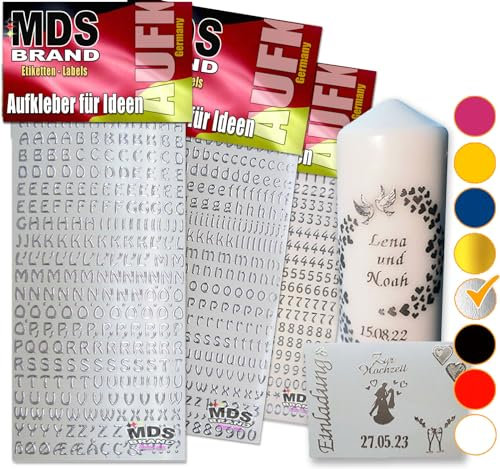 MDS Brand 1cm Buchstaben zum aufkleben einfach zum basteln und gestalten von Scrapbook & Karten, auch EIN Super Alternative zu wachsbuchstaben Kerzen 64 (Silber)