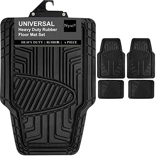 Nyxi Heavy Duty 4 Piece Rubber Car Mat (Front + Rear) Universal Non-Slip Deep Dish Floor Mat for Cars SUV Truck and VAN, Waterproof, All Weather