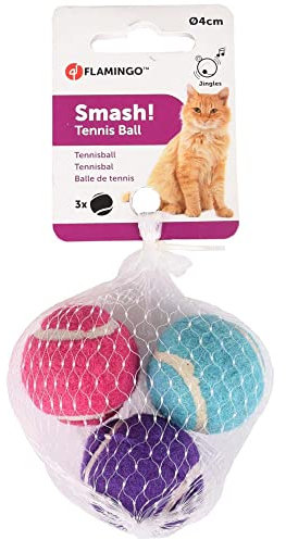 Flamingo - Katzenspielzeug 3 mehrfarbige Tennisbälle ø 4 cm + Glocke - FL-560706