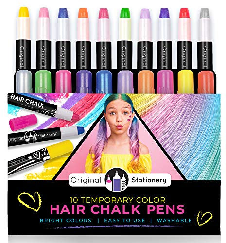 Original Stationery Tizas para el Pelo x10 Set de Tizas de Color Lavables - Colores Metálicos de Hair Chalk for Girls Regalos de Cumpleaños para Niñas de 3 a 12 años