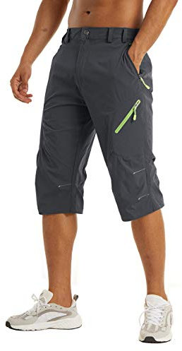 KEFITEVD Herren Bermuda Shorts 3/4 Wanderhose Kurz MTB Hose Schnelltrocknend Leicht Funktionshose Nylon Herrenhose Sommer Fahrradhose Männer Dunkelgrau 40