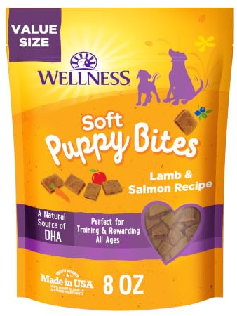 Wellness Soft Puppy Bites Dog Training Treats, Natural, Grain Free, Lamb and Salmon Recipe, 8 oz Bag