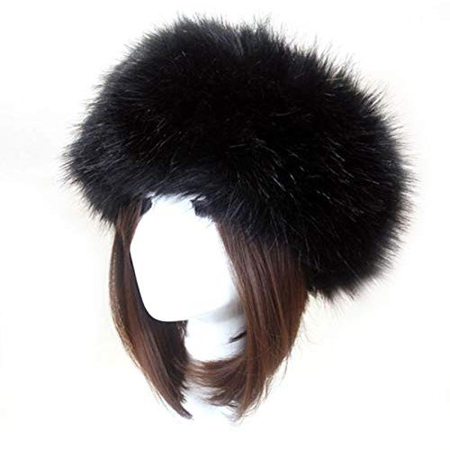GeKLok Chapeau en fausse fourrure pour femme, élégant avec visière, bonnet d'hiver pour cheveux, bandeau en fausse fourrure, noir, blanc, beige, bordeaux, marron, noir + blanc