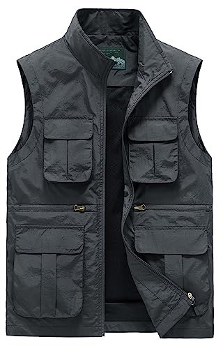 Herren Outdoor Weste mit Multi-Taschened Anglerweste Jagd- und Angler Camping Wandern Weste Weste Freizeit Jacke - XL