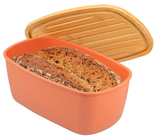 bremermann Oval Bread Bin with Bamboo Lid, Bread Box with Chopping Board, Bread Bin (terracotta)