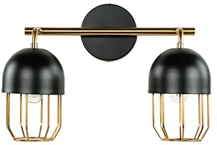 Elegante Wandleuchte Metall in Schwarz Gold Loft Design 2x E14 QUINN Wandlampe Wohnzimmer Küche