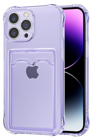 DEFBSC Case for iPhone 13 Pro Max, Transparent Back Card Holder Phone Case, Ultra Slim Soft TPU Shockproof Clear Case with Card Slot for Back of Phone - Purple