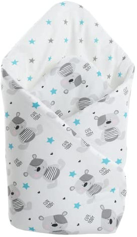 Medi Partners Steckkissen 100% Baumwolle 75x75cm Einschlagdecke Babyhörnchen doppelseitig weich ganzjährig multifunktional antiallergisch Babys (Teddy mit blauen Sternen)