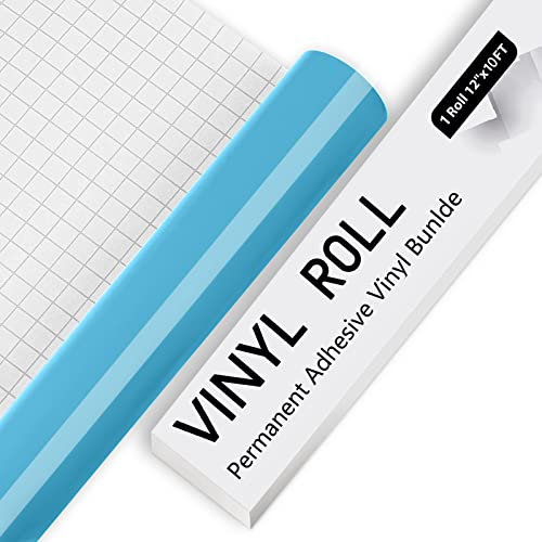 IModeur Glossy Light Blue Permanent Vinyl Roll - 30.5 x 305 cm Adhesive Vinyl Roll for Silhouette & Cameo, Mug, Cup, Window & Home Deco,and other DIY projects