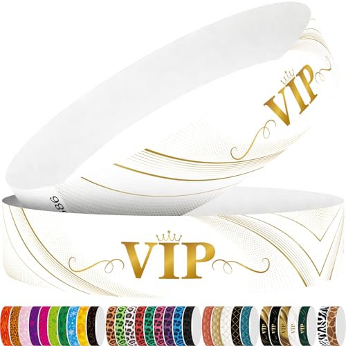 WM infinite VIP Tyvek Armbänder, 1,9 cm Papier, 250 Stück, VIP Weiß