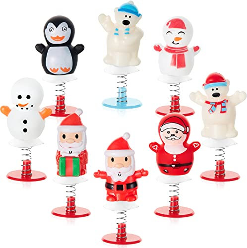 8 Stück Weihnachten Aufspringen Spielzeug Weihnachten Gastgeschenke Neuheit Spielzeug Knallen Spielzeug Weihnachtsmann Schneemann Springend Popper Spielzeug Federswerfer für Partytütenfüller