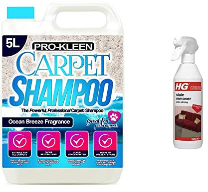 Pro-Kleen Professional Carpet & Upholstery Shampoo – Ocean Fresh Fragrance 5L & HG Stain Remover Extra Strong, Carpet & Upholstery Stain Spray, Effective Stain Remover (500ml) - 144050106