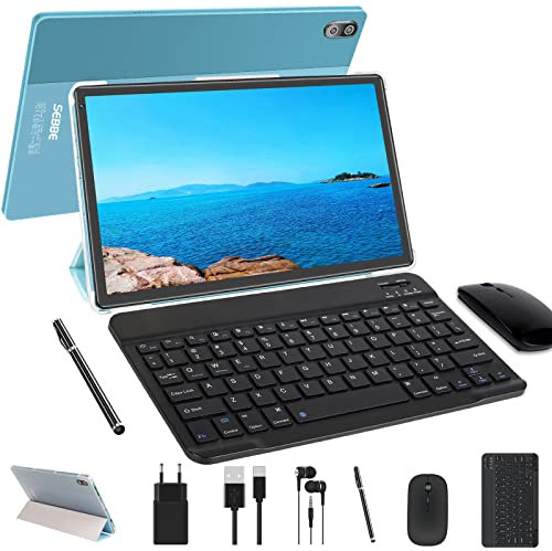 Tablet Android 12 10 Zoll, PC 2.0 GHz Octa-Core 4GB RAM+64GB ROM (TF 128GB), Google GMS Zertifizierung/1332*800 HD/5G+2.4G WLAN/8000mAh/Bluetooth 5.0, mit Maus Tastatur - Blau