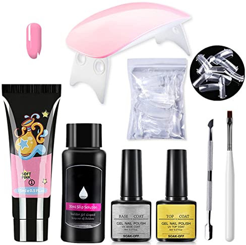 8 Stück Nagelgel-Set, Nägel Polygel-Nagel-Kit mit Rosa Verlängerung Kleber Polygel-Set, Nagel Verlängerung Gel-Set, Starter-Set, Gel Politur Starter-Kit, Nagel Design, Polygel-Set mit UV-Lampe
