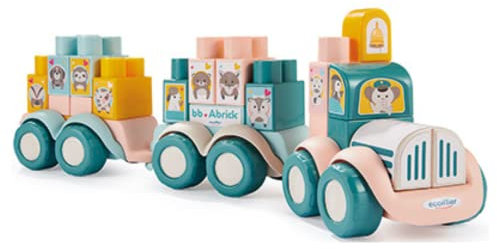 Ecoiffier- Tren de Animales con Bloques de Construcción, 51 piezas, Color Pastel, A partir de 12 meses (7600007918)