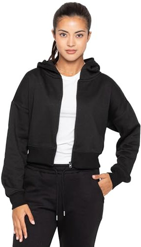 989Zé ENZO Womens Hoodie Top Casual Fleece Cropped Sweatshirt With Hood Crop Hoody EZLHD588 HOODY BLACK WITH ZIP L
