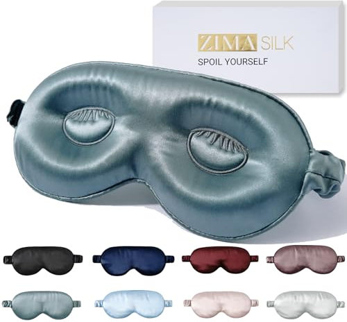 ZIMASILK Verstellbare Schlafmaske aus 100 % Maulbeerseide, 3D-konturierte Cup-Augenmaske zum Schlafen, superweiche, atmungsaktive Augenbinde, blockiert Licht zum Schlafen. (Blue Haze)