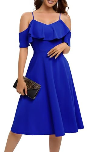 Bbonlinedress Robe de Soirée Cocktail Chic pour Baptême Cérémonie Bal Mariage Mi-Longue avec Bretelles Royal Blue 3XL