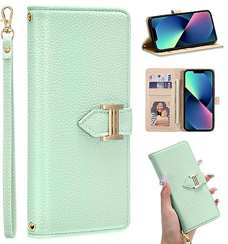 ZCDAYE Case for iPhone 13, iPhone 13 (6.1 inch) Wallet Phone Case, Skin-Friendly Flip Premium Leather Case Cover for Women Girl Lady,Green