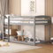 Kehun Kinderbett Etagenbett 90x200, Hochbett Hausbett mit Rutsche und Rausfallschutz für 2 Kinder, Holzbett mit Leiter, Bett Bettgestell aus Massivem Kiefernholz, Grau, ohne Matratze