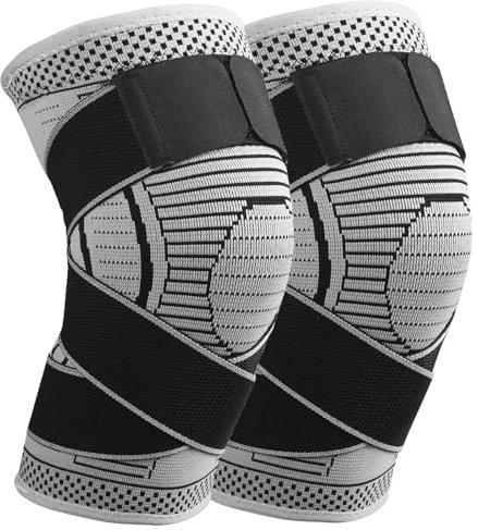 Rodilleras Deportivas para mujer y hombre 2 Pieza Rodilleras menisco y ligamento Elasticidad ajustable Rodillera de Compresión para correr, artrosis, tendinitis(gris, L)