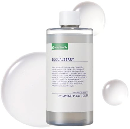 EQQUALBERRY Swimming Pool Gesichtstoner, 300 ml, feuchtigkeitsspendendes und beruhigendes Gesichtswasser für das Gesicht, Porenkontrolle und sanftes Peeling, geeignet für trockene bis fettige Haut,