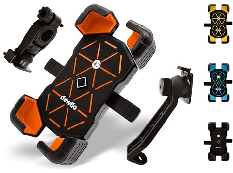 dewilo Handyhalterung - Geeignet für Fahrrad, Motorrad, Moped, E-Scooter, Fahrradergometer - Smartphone Halterung Fahrrad für 4,5-7,2 Zoll - Orange