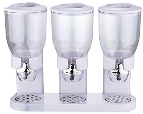 Tiuimk Dispensador de cereales triple de plástico, color blanco