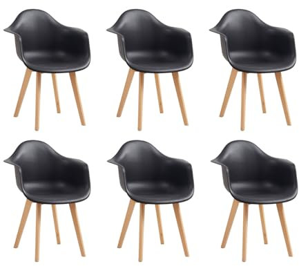 EGOONM 6er Set Esszimmerstühle Armlehne Retro Stuhl Holzbeinen Stuhl im Nordischen (Schwarz)